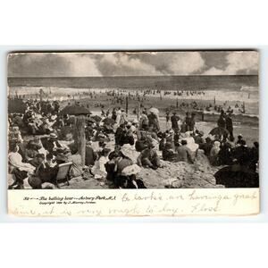 Vintage Asbury Park NJ Beach Bathing Hour Postcard 1906 Rough Sea Floss Message